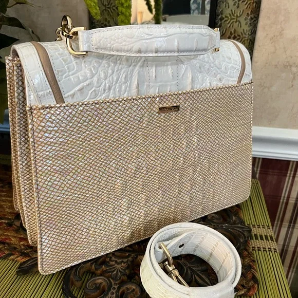 Brahmin Hallie Satchel in Sea Salt Colada. Includes the strap,cards,and dust bag - Picture 8 of 14